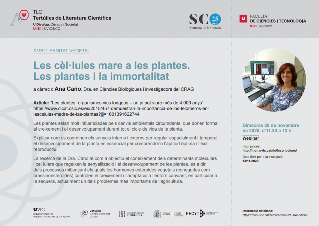 Webinar TLC. Les cèl·lules mare a les plantes. Les plantes i la immortalitat.