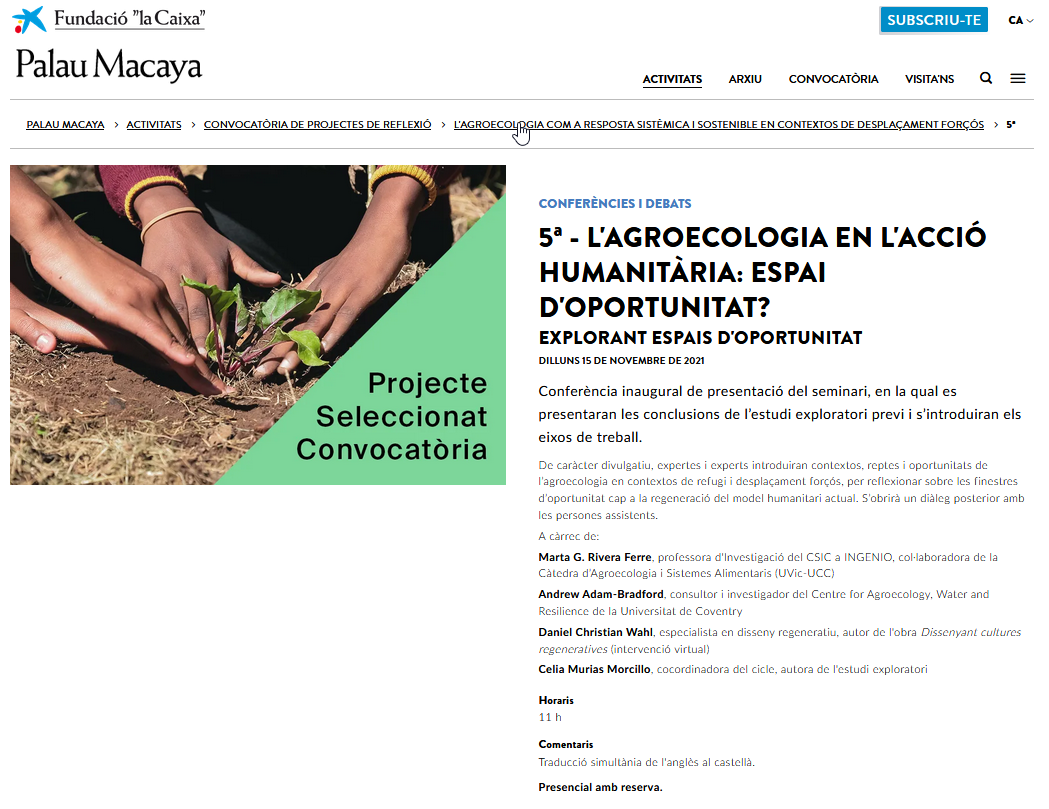 L’agroecologia en l’acció humanitària: espai d’oportunitat?