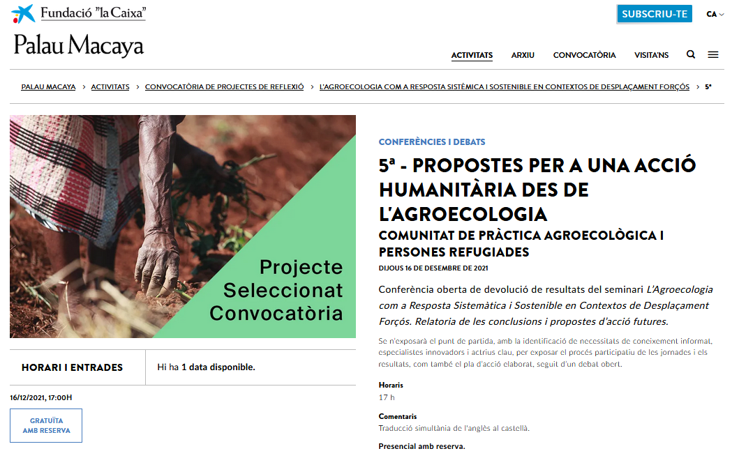 Propostes per a una acció humanitària des de l’agroecologia. Comunitat de pràctica agroecològica i persones refugiades