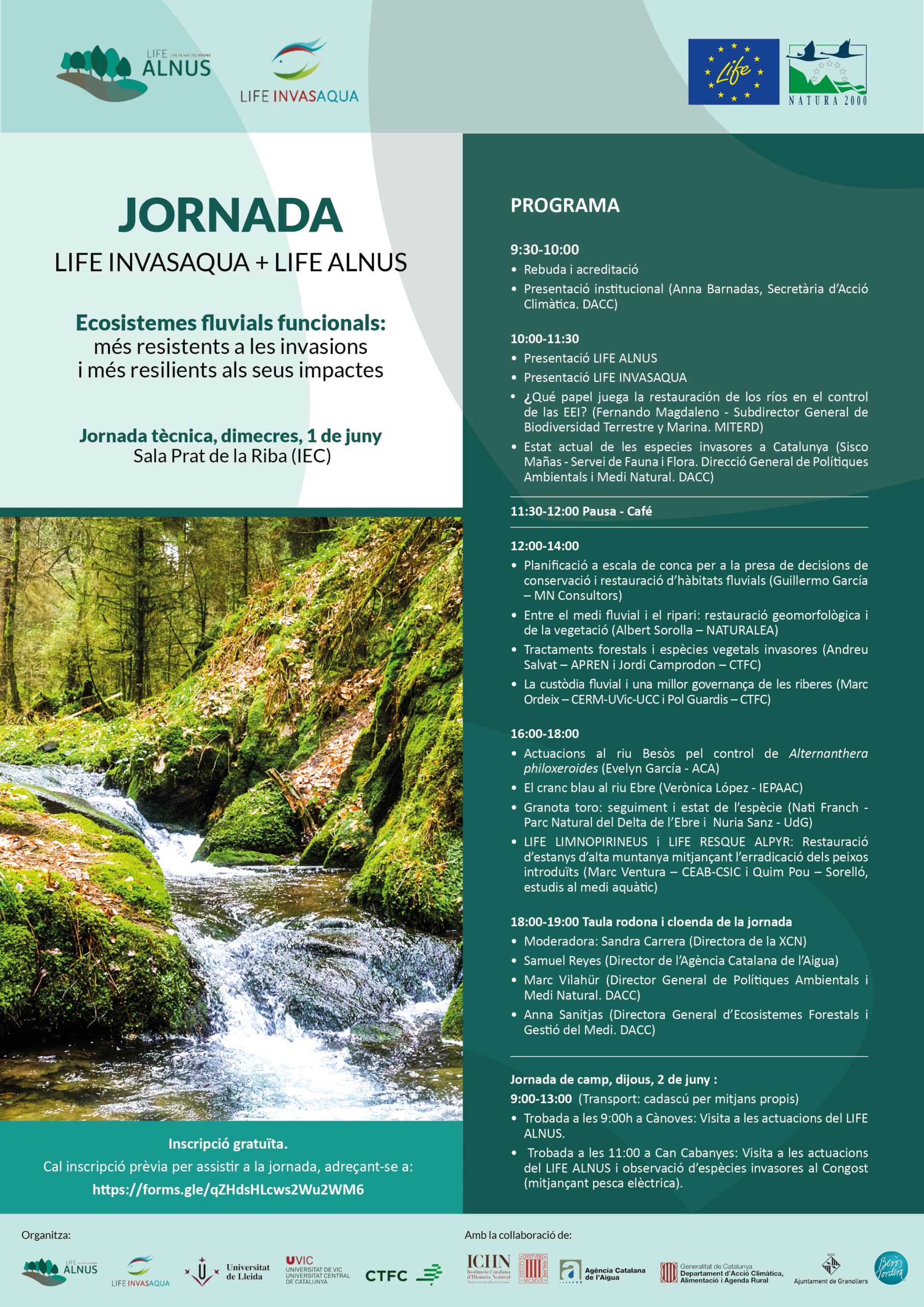 Jornada LIFE ALNUS – LIFE INVASAQUA “Ecosistemes fluvials funcionals: més resistents a les invasions i més resilients als seus impactes”